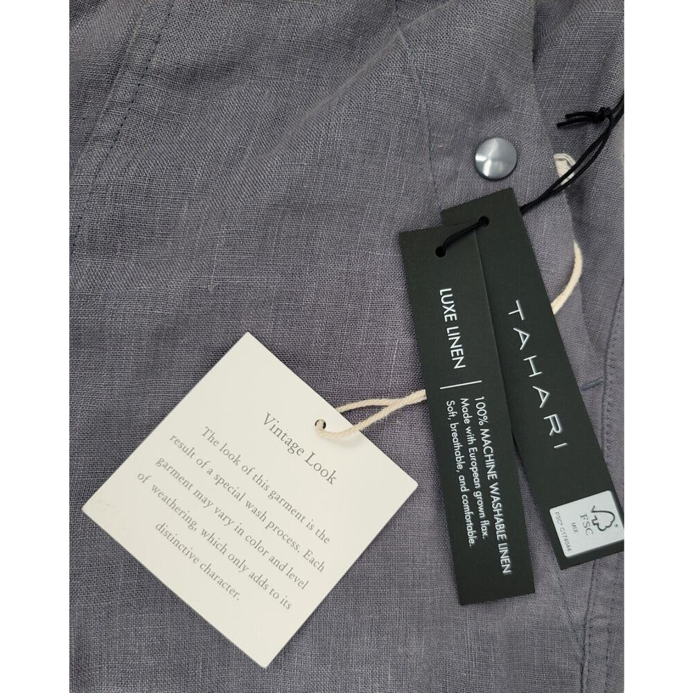 Tahari Luxe Linen Women's Cargo Pants Gray Elastic Waist Belted Pockets Size M - Picture 3 of 5